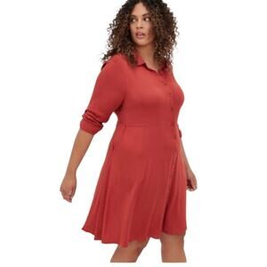 Torrid NWT Mini Challis Collared Shirt Dress Size 0X Rust Long Sleeve Pockets